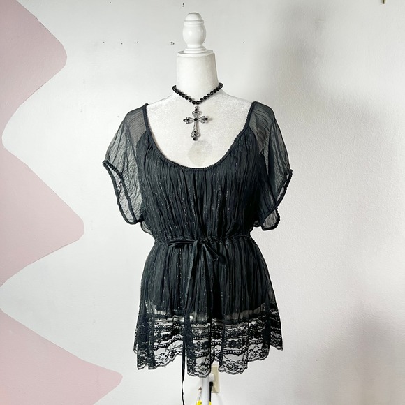 Venezia Tops - Black Mesh Babydoll Top Lace Gothic‎ Whimsigoth Mall Goth Emo Grunge Small